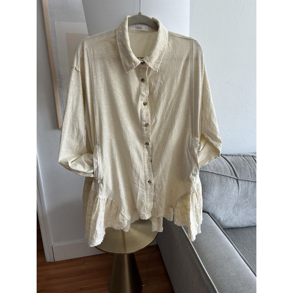 Anthropologie Tunic Shirt Beige Lagenlook Size L Oversized Boho - Picture 2 of 12